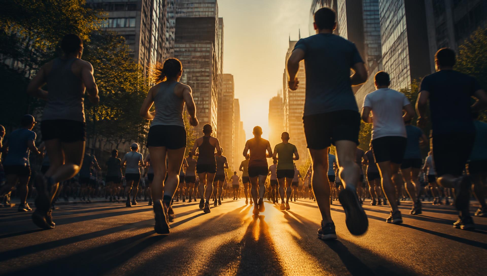 Corredores em prova de rua ao amanhecer